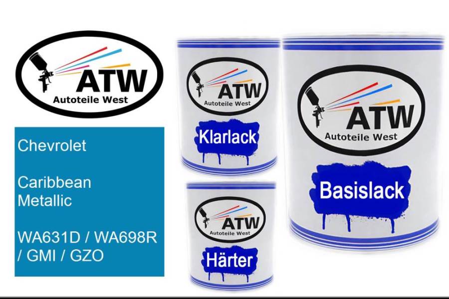 Chevrolet, Caribbean Metallic, WA631D / WA698R / GMI / GZO: 1L Lackdose + 1L Klarlack + 500ml Härter - Set, von ATW Autoteile West.